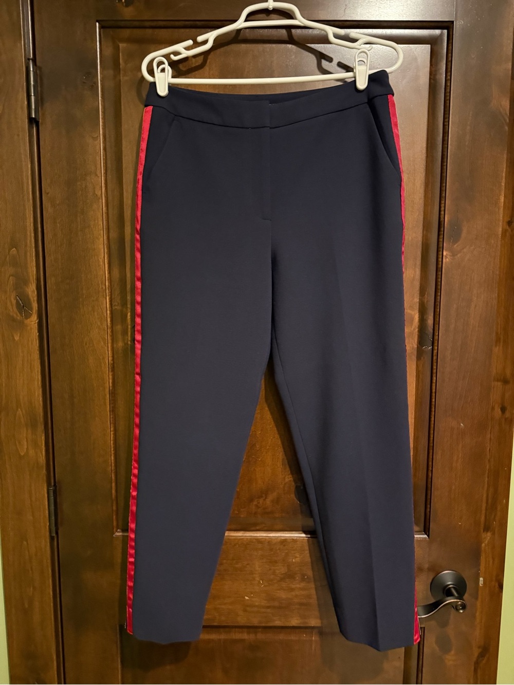 Boden Navy Straight-Leg Pants with Red and Pink Side Stripe